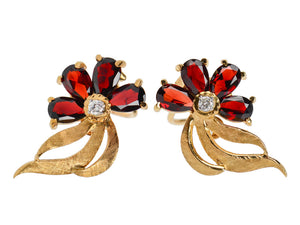 Garnets & Gold Vintage Flower Earrings
