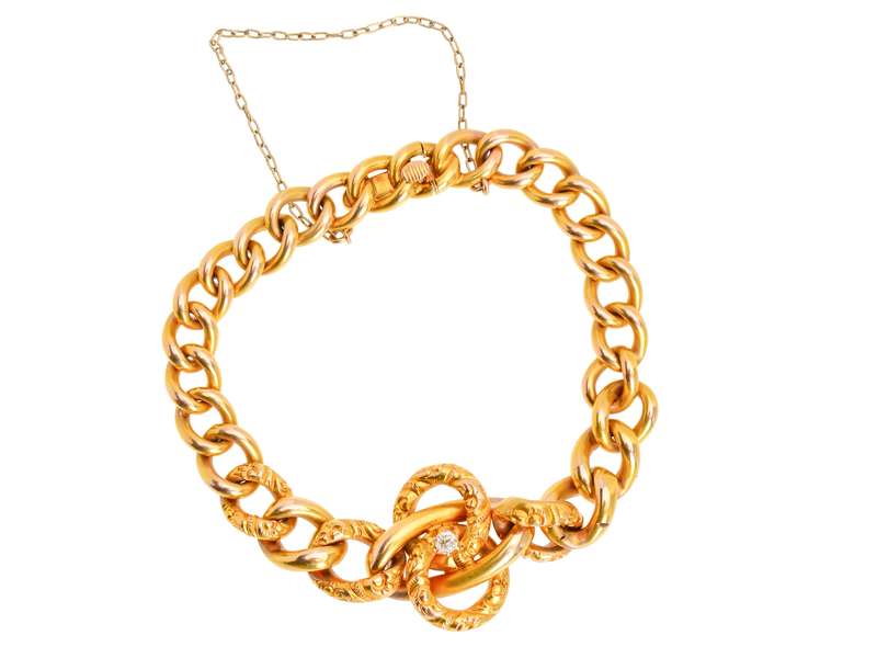 Gold Art Nouveau Diamond Love Knot Bracelet
