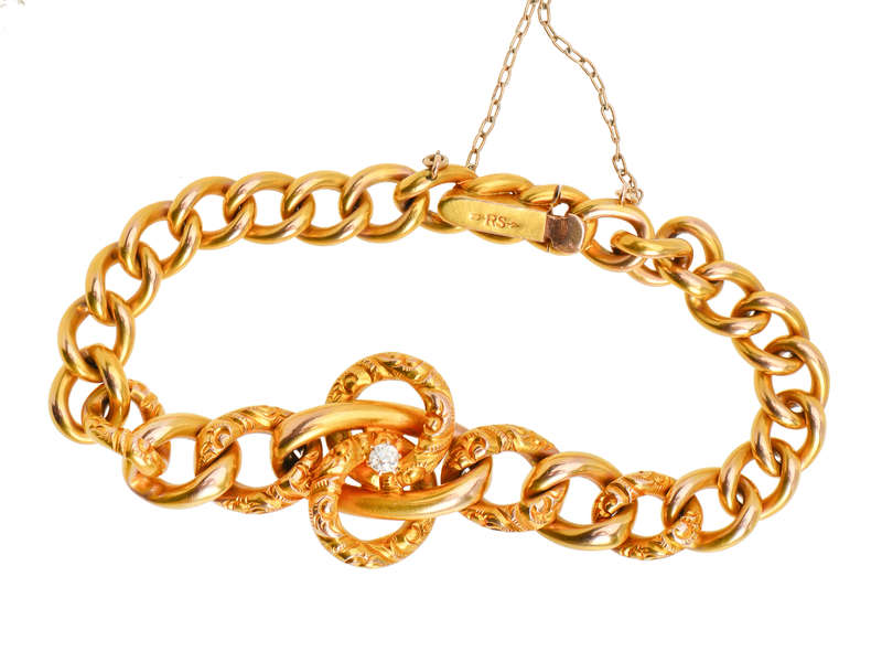 Gold Art Nouveau Diamond Love Knot Bracelet