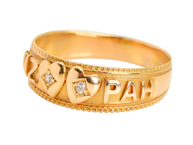 Two Hearts as One - Antique Mizpah Ring of 1896