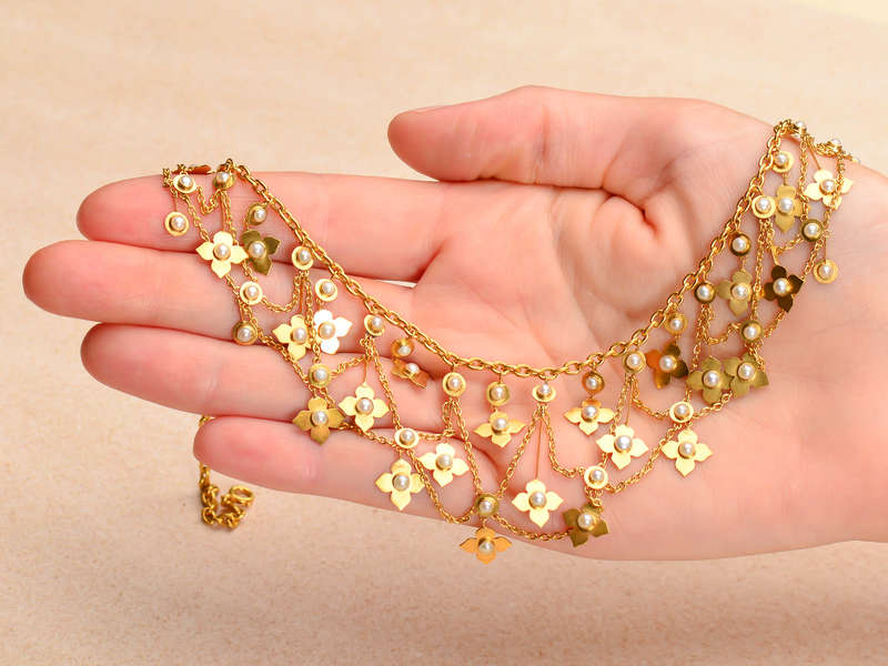 Victorian Gold Natural Pearl Festoon Necklace