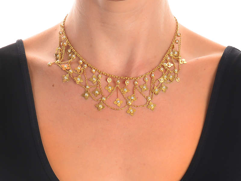 Victorian Gold Natural Pearl Festoon Necklace