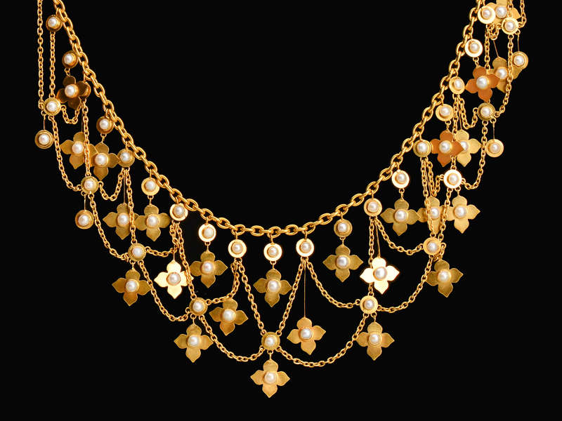 Victorian Gold Natural Pearl Festoon Necklace
