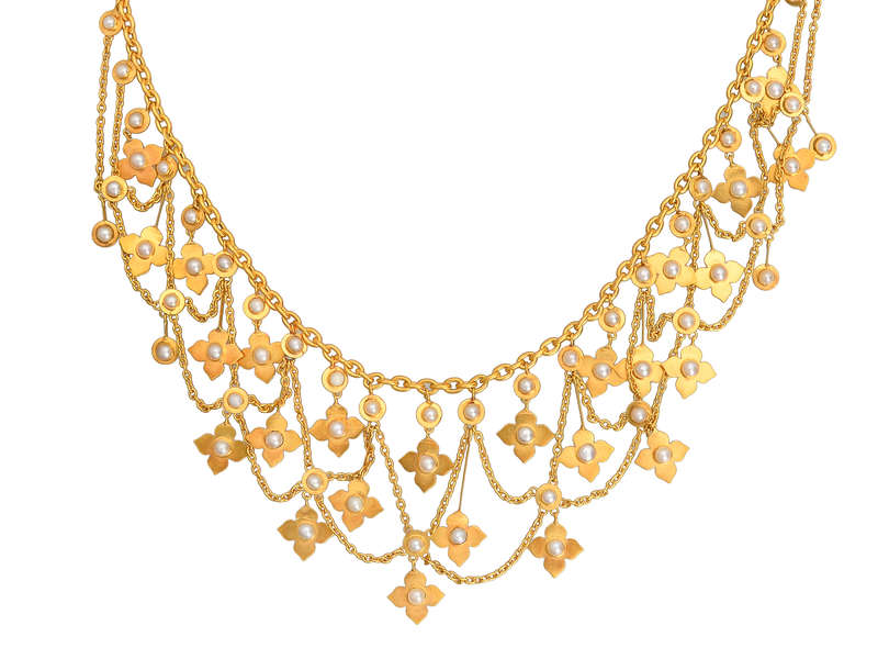 Victorian Gold Natural Pearl Festoon Necklace