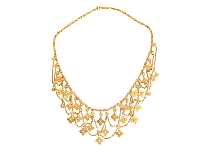 Victorian Gold Natural Pearl Festoon Necklace