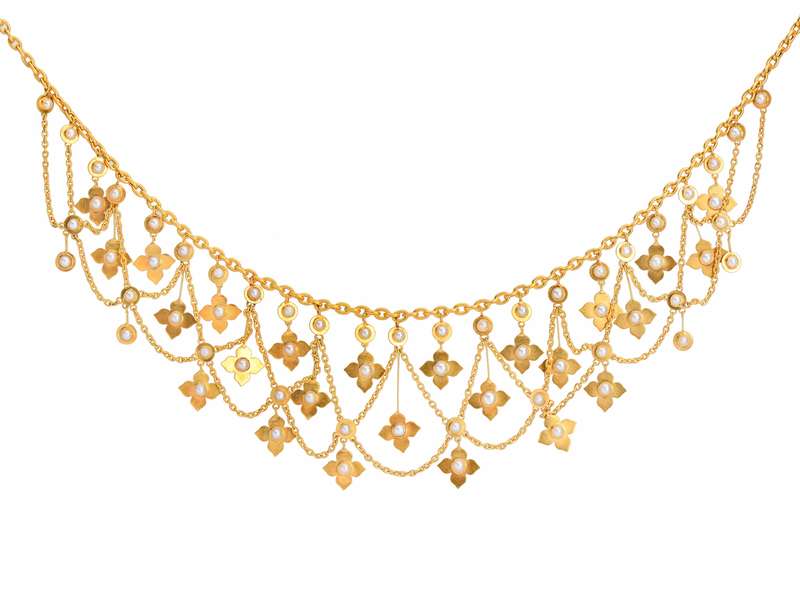 Victorian Gold Natural Pearl Festoon Necklace