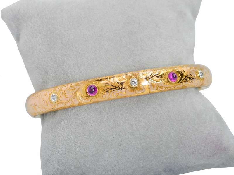Ruby Engraved Antique Bangle Bracelet