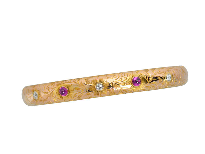 Ruby Engraved Antique Bangle Bracelet