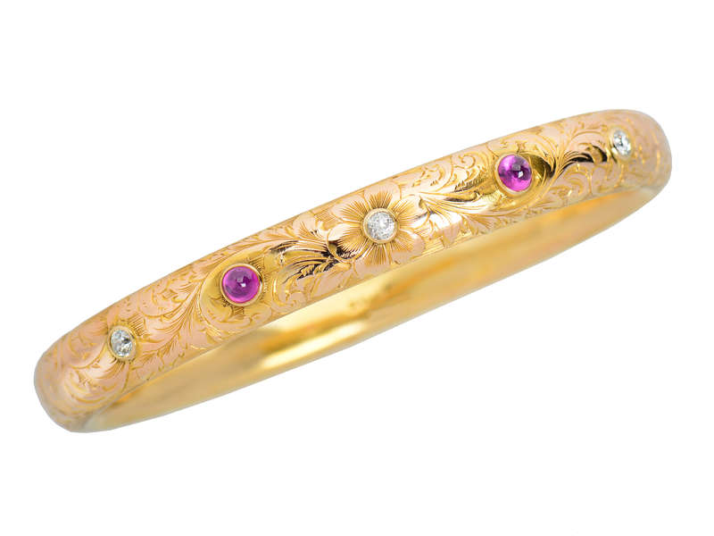 Ruby Engraved Antique Bangle Bracelet