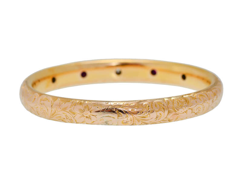 Ruby Engraved Antique Bangle Bracelet