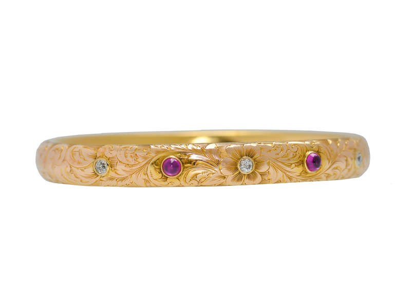 Ruby Engraved Antique Bangle Bracelet