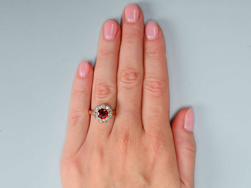 Hessonite Garnet French Diamond Cluster Ring