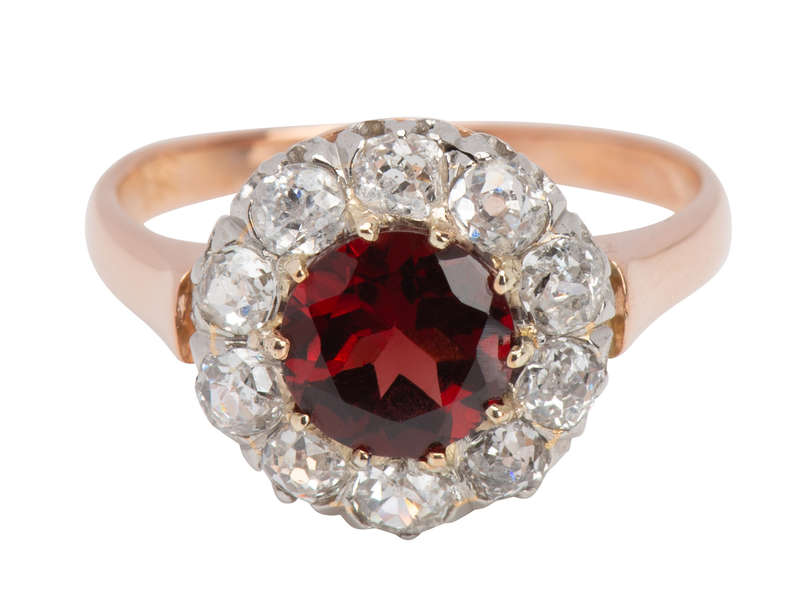 Hessonite Garnet French Diamond Cluster Ring