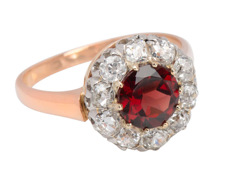 Hessonite Garnet French Diamond Cluster Ring