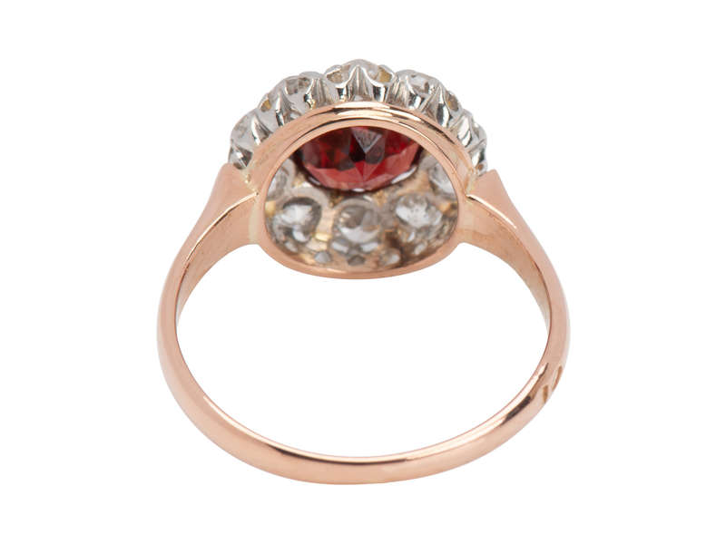 Hessonite Garnet French Diamond Cluster Ring