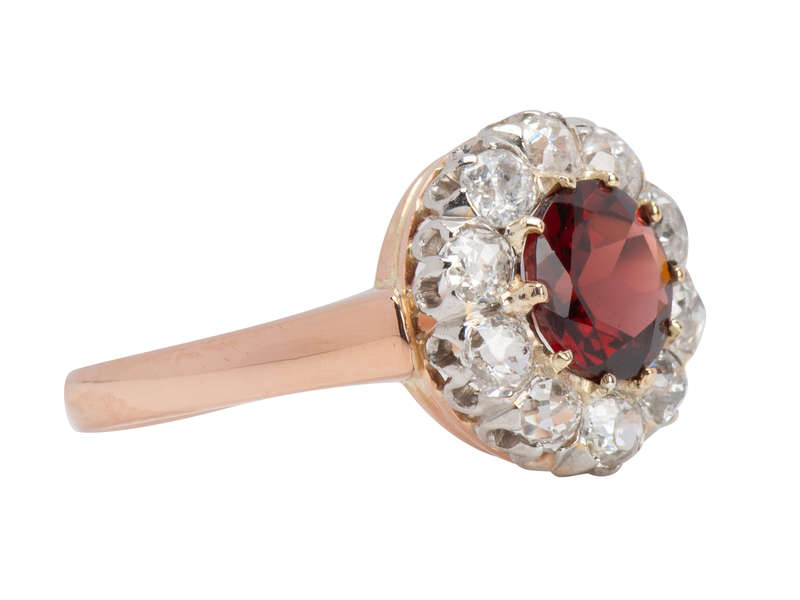 Hessonite Garnet French Diamond Cluster Ring