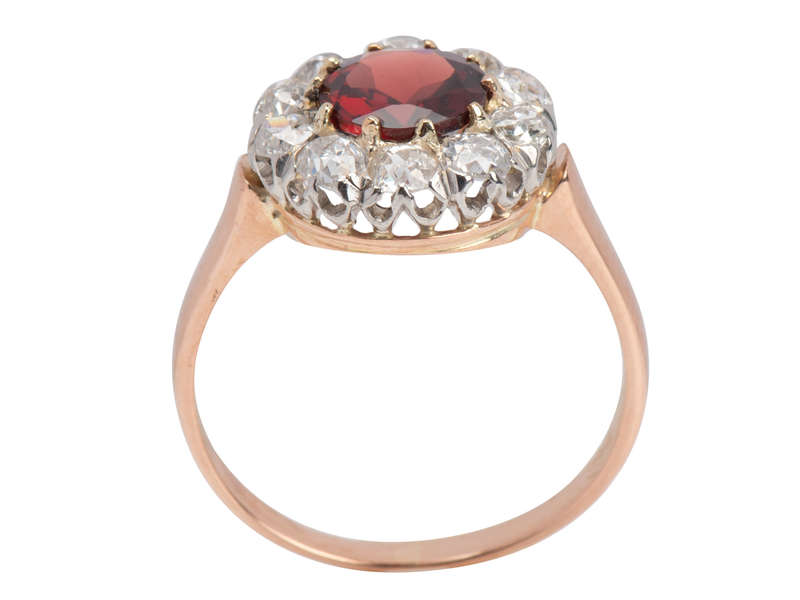 Hessonite Garnet French Diamond Cluster Ring