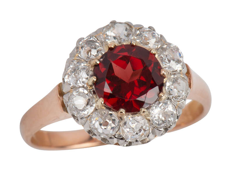 Hessonite Garnet French Diamond Cluster Ring