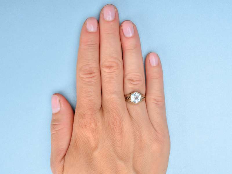 
                      
                        Art Deco Filigree Two Color Aquamarine Ring
                      
                    
