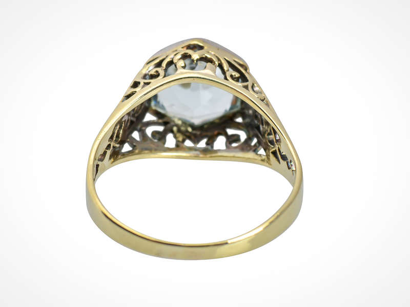 
                      
                        Art Deco Filigree Two Color Aquamarine Ring
                      
                    