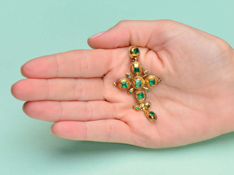 Iberian Splendor - Gold & Paste Cross Pendant