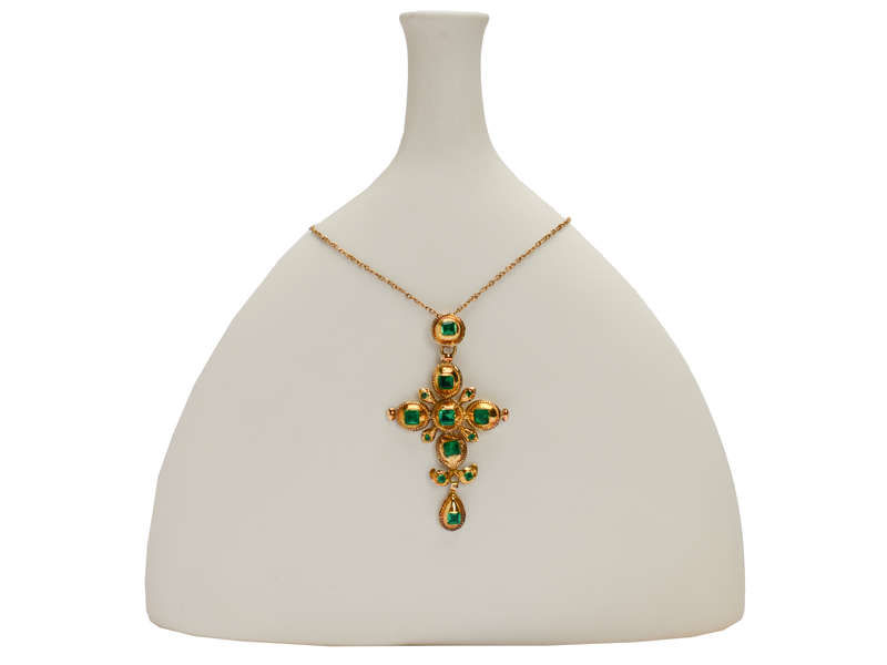 Iberian Splendor - Gold & Paste Cross Pendant