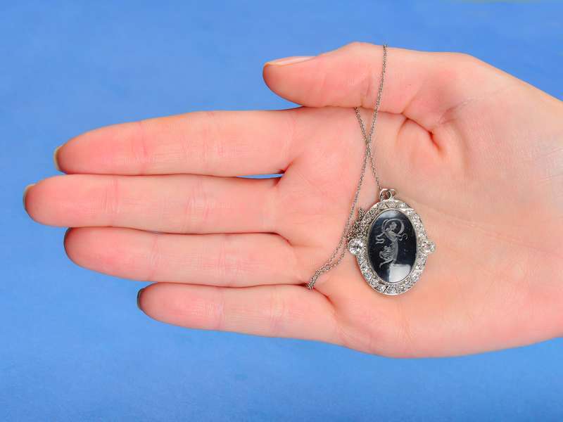 Art Deco Carved Diamond Rock Crystal Intaglio