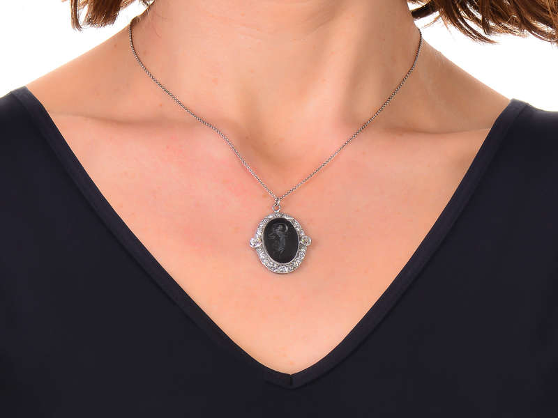 Art Deco Carved Diamond Rock Crystal Intaglio