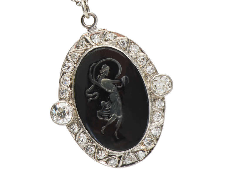 Art Deco Carved Diamond Rock Crystal Intaglio