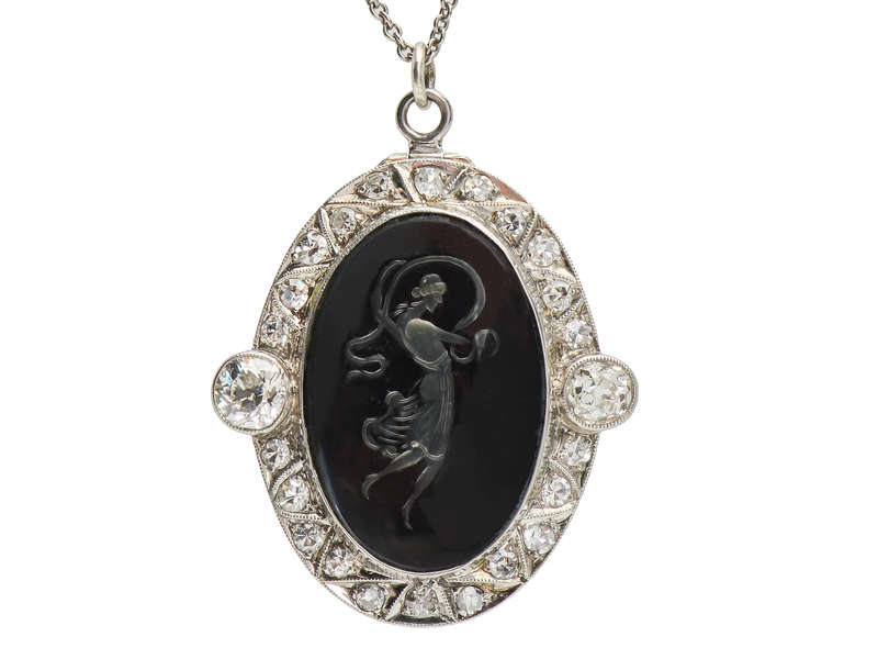 Art Deco Carved Diamond Rock Crystal Intaglio