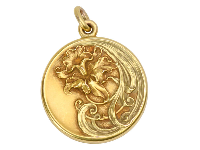Iris Flower Art Nouveau Gold Locket
