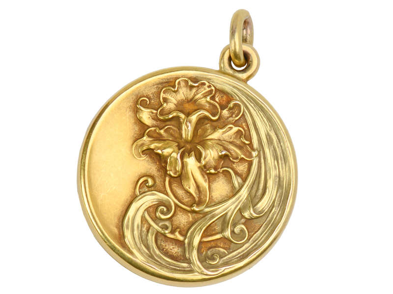 Iris Flower Art Nouveau Gold Locket