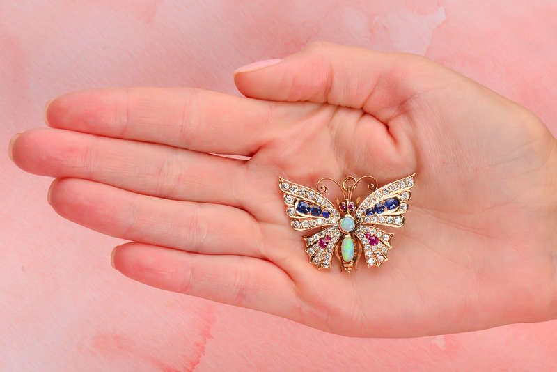 Exceptional J.E. Caldwell Diamond Gem Set Butterfly Pendant Brooch