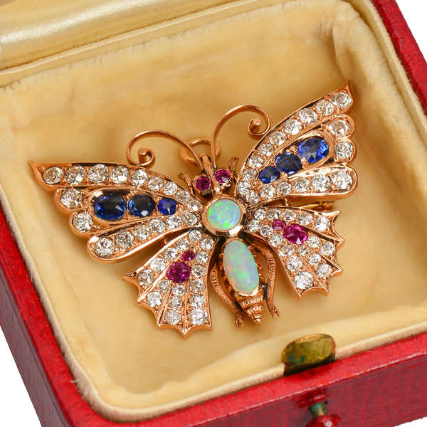 Exceptional J.E. Caldwell Diamond Gem Set Butterfly Pendant Brooch