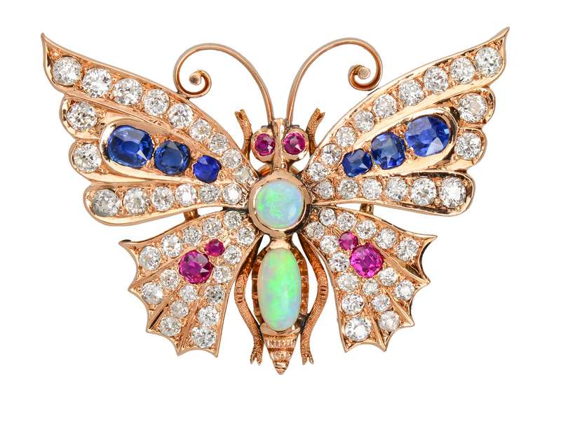 Exceptional J.E. Caldwell Diamond Gem Set Butterfly Pendant Brooch