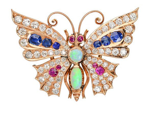 Exceptional J.E. Caldwell Diamond Gem Set Butterfly Pendant Brooch