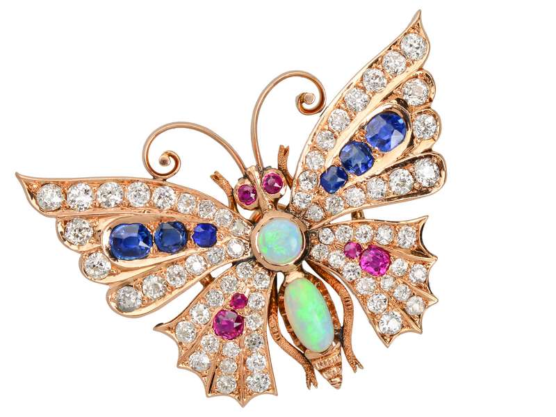 Exceptional J.E. Caldwell Diamond Gem Set Butterfly Pendant Brooch