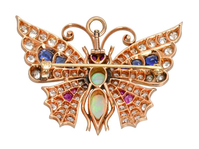 Exceptional J.E. Caldwell Diamond Gem Set Butterfly Pendant Brooch