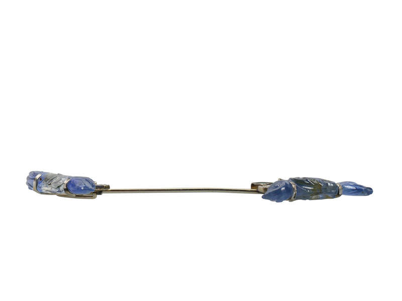 Art Deco Carved Sapphire Bird Motif Jabot Brooch