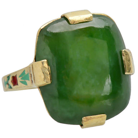 Art Deco Jade & Enamel Ring