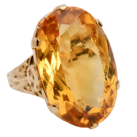 Smouldering Huge Citrine Art Nouveau Rose Gold Ring