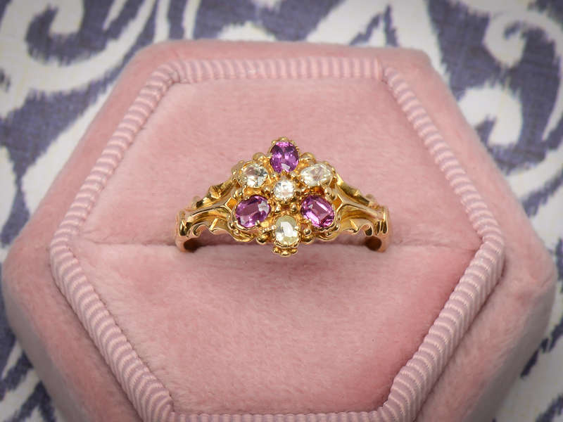 Late Georgian Garnet Chrysoberyl Pansy Flower Ring