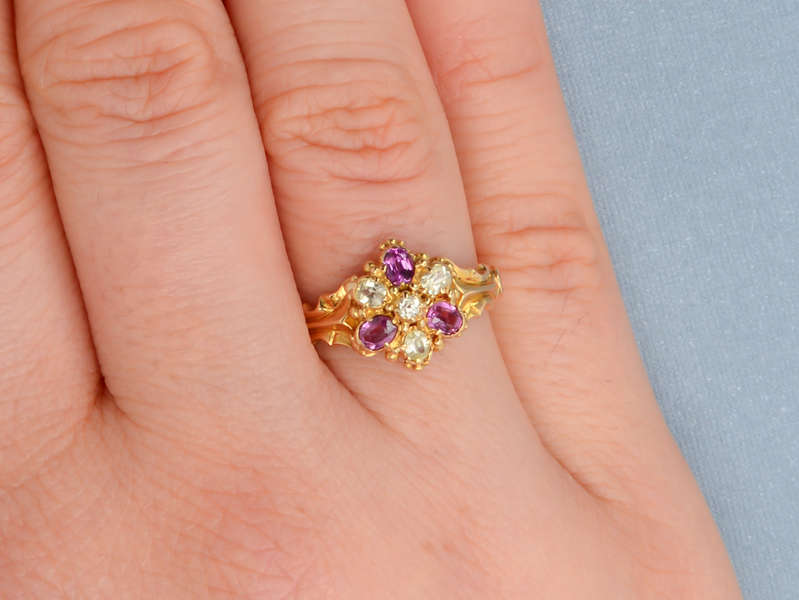 Late Georgian Garnet Chrysoberyl Pansy Flower Ring