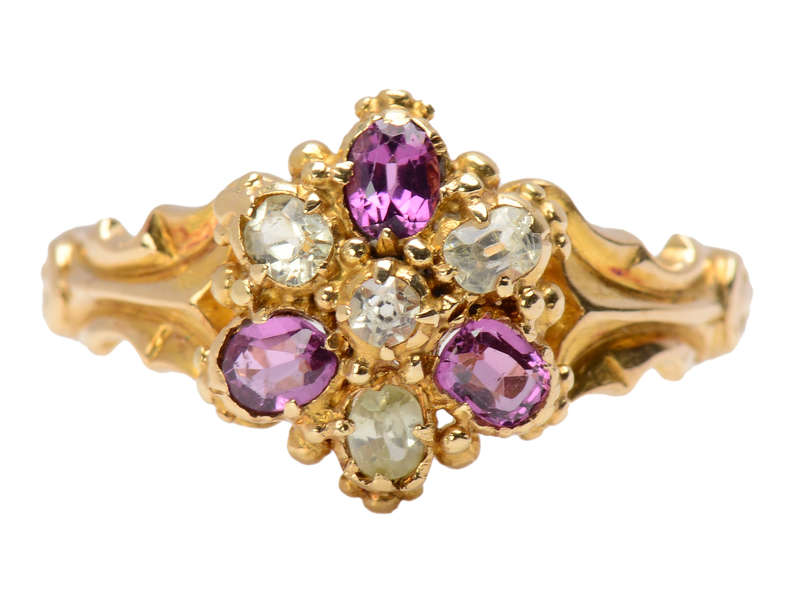 Late Georgian Garnet Chrysoberyl Pansy Flower Ring