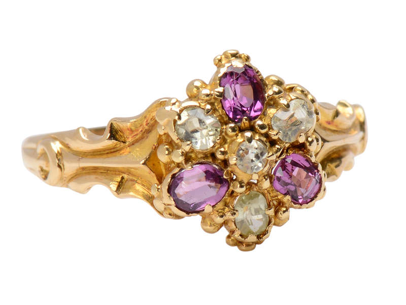 Late Georgian Garnet Chrysoberyl Pansy Flower Ring