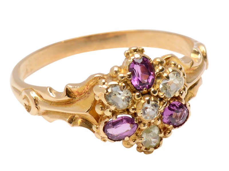 Late Georgian Garnet Chrysoberyl Pansy Flower Ring