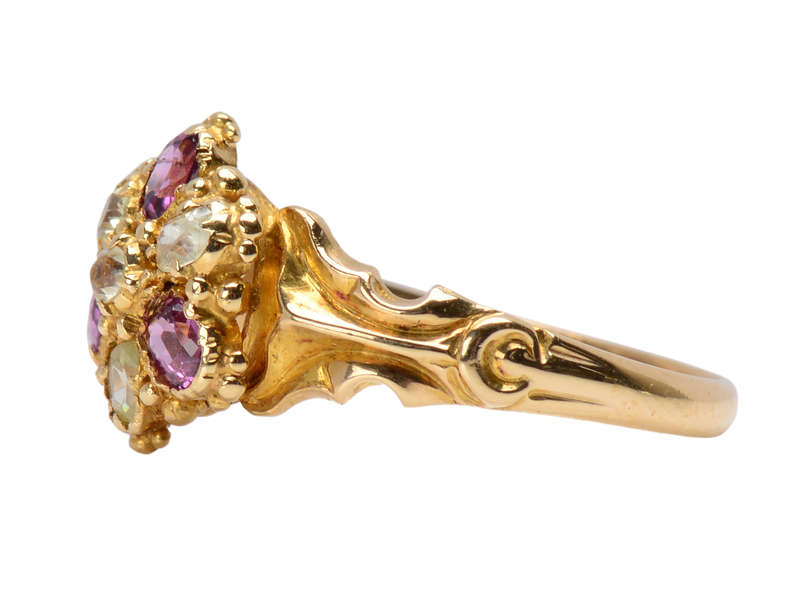 Late Georgian Garnet Chrysoberyl Pansy Flower Ring