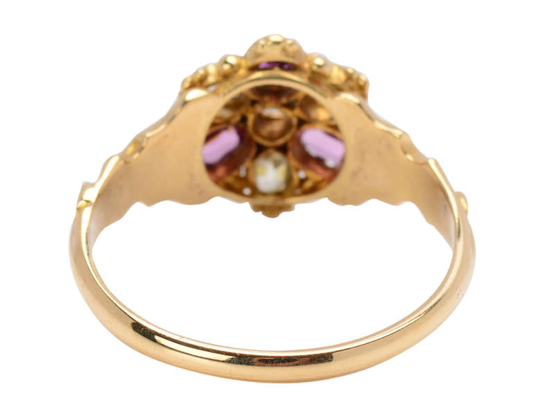 Late Georgian Garnet Chrysoberyl Pansy Flower Ring