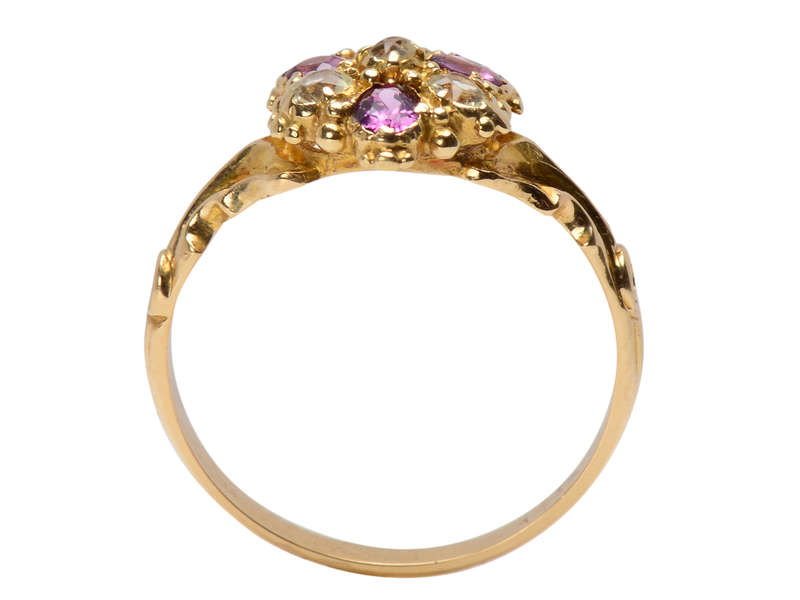 Late Georgian Garnet Chrysoberyl Pansy Flower Ring