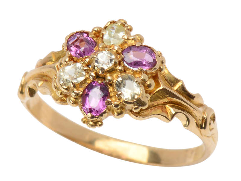 Late Georgian Garnet Chrysoberyl Pansy Flower Ring